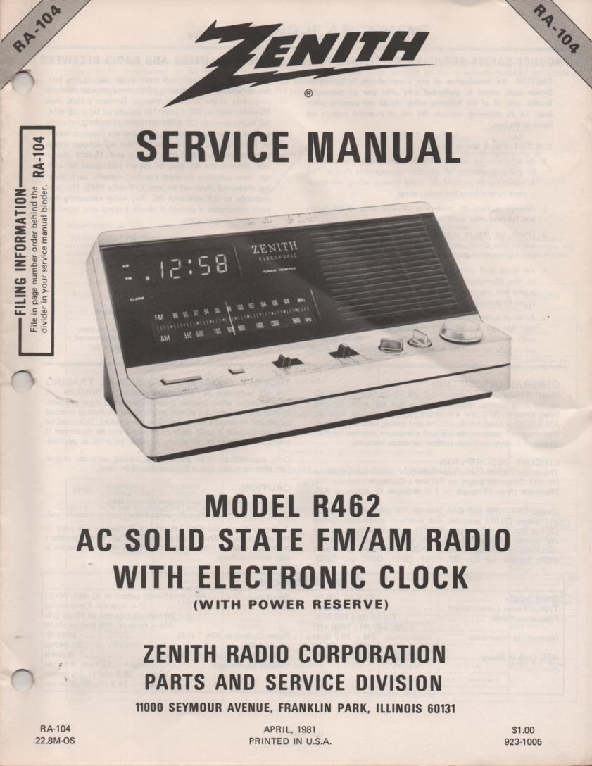R462 AM FM Clock Radio Service Manual RA104