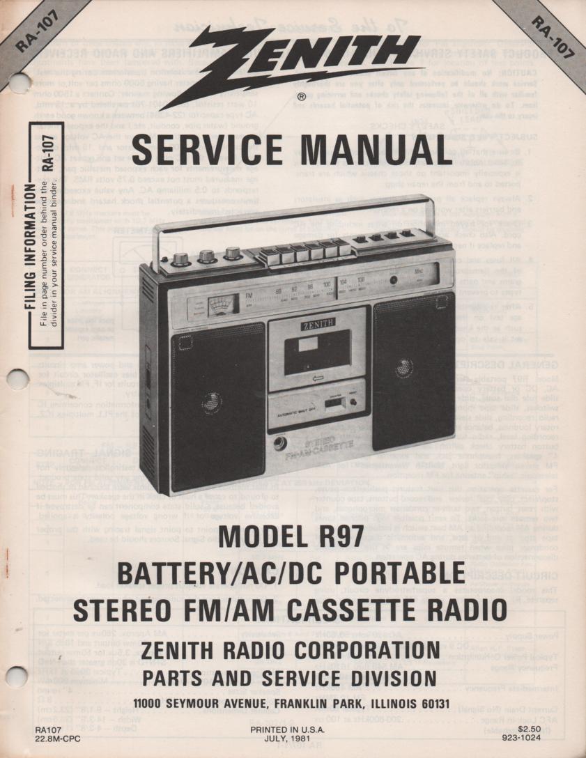 R97 AM FM Radio Cassette Service Manual RA107