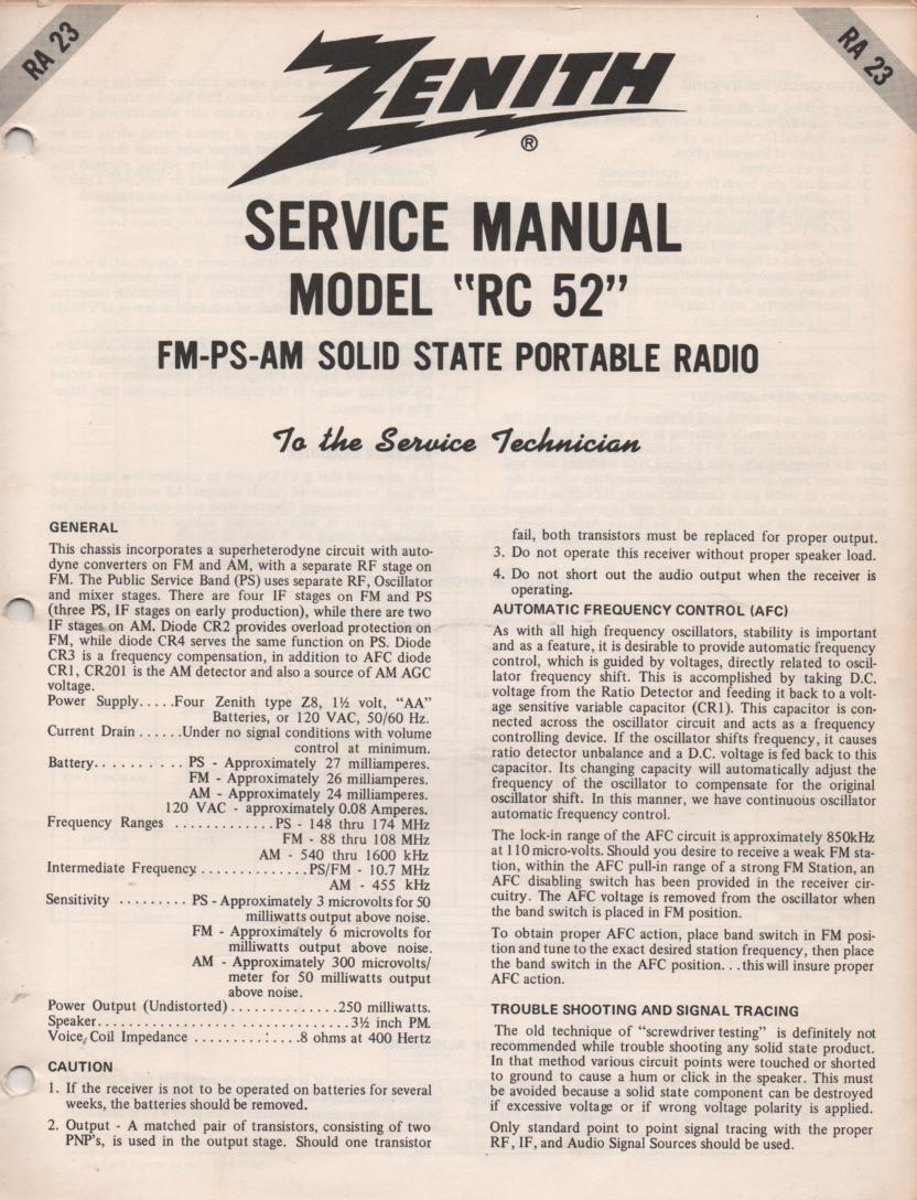 RC52 AM FM Public Safety Radio Service Manual RA23