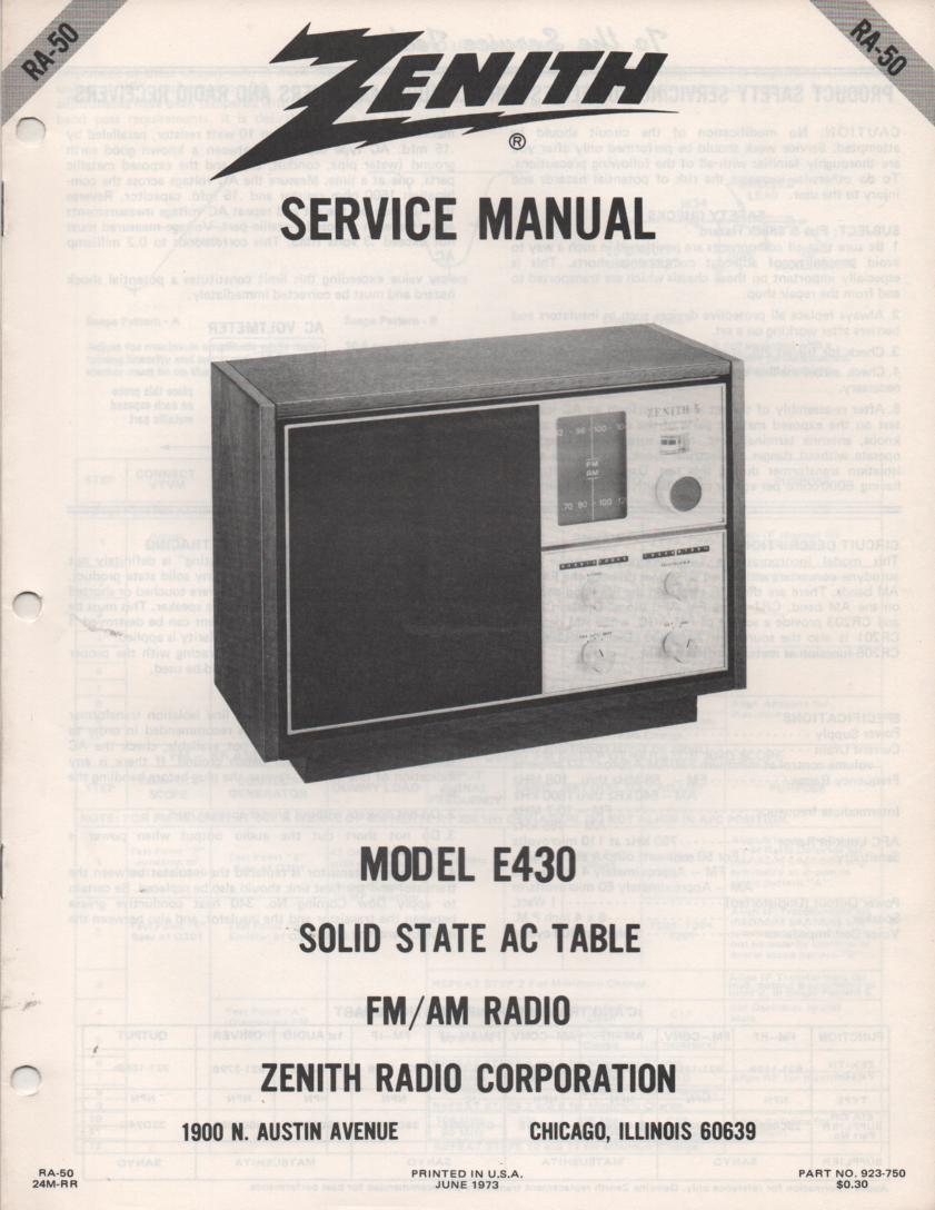 E430 AM FM Table Radio Service Manual RA50