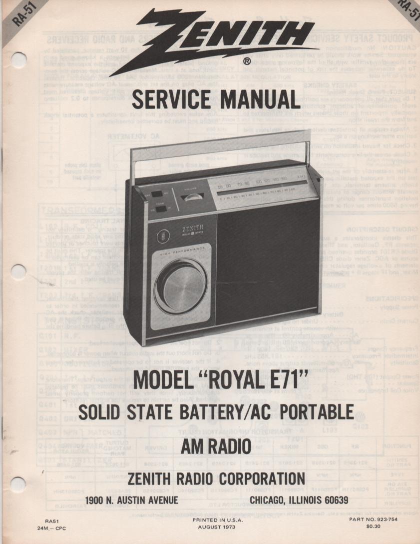 E71 Royal E71 Portable Radio Service Manual RA51