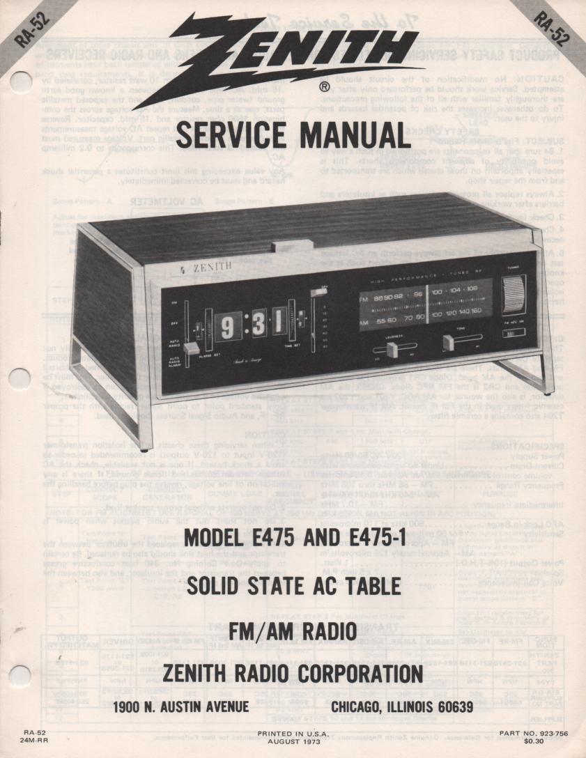 E475 E475-1 Table Radio Service Manual RA52