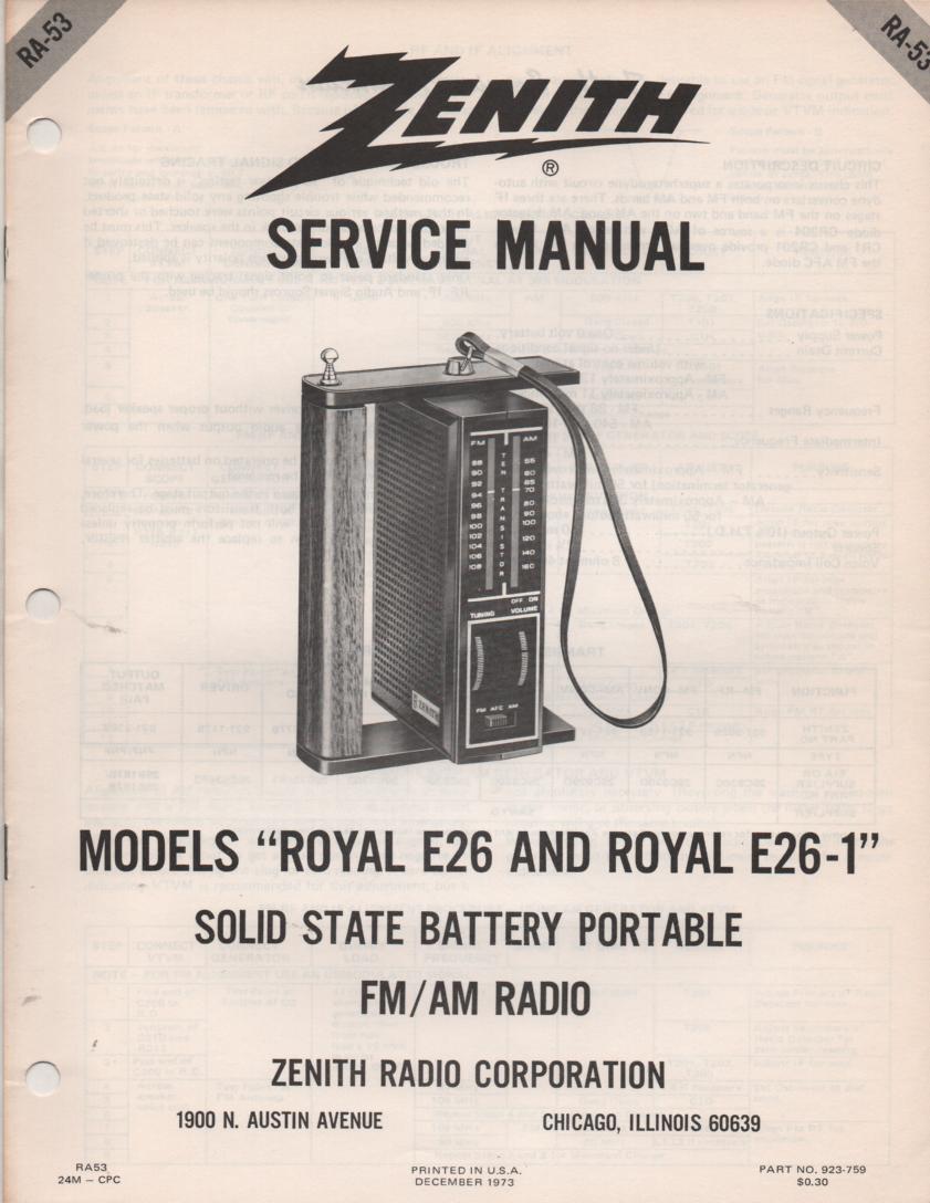 E26 E26-1 Portable Radio Service Manual RA53. 
