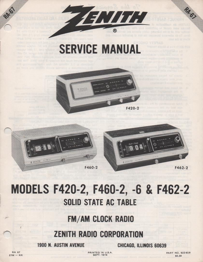 F420-2 F460-2 F460-6 F462-2 Clock Radio Service Manual RA67