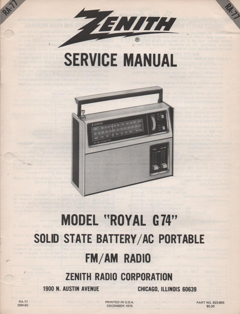 G74 Royal G74 AM FM Clock Radio Service Manual RA77