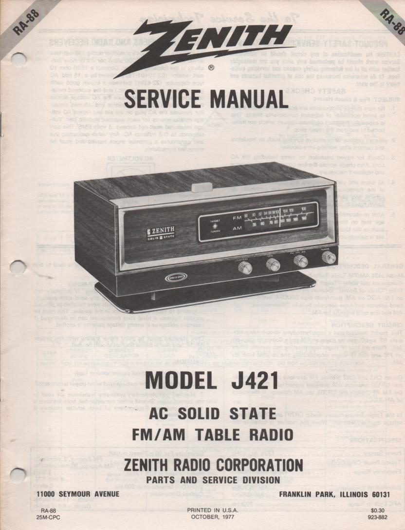 J421 AM FM Table Radio Service Manual RA88