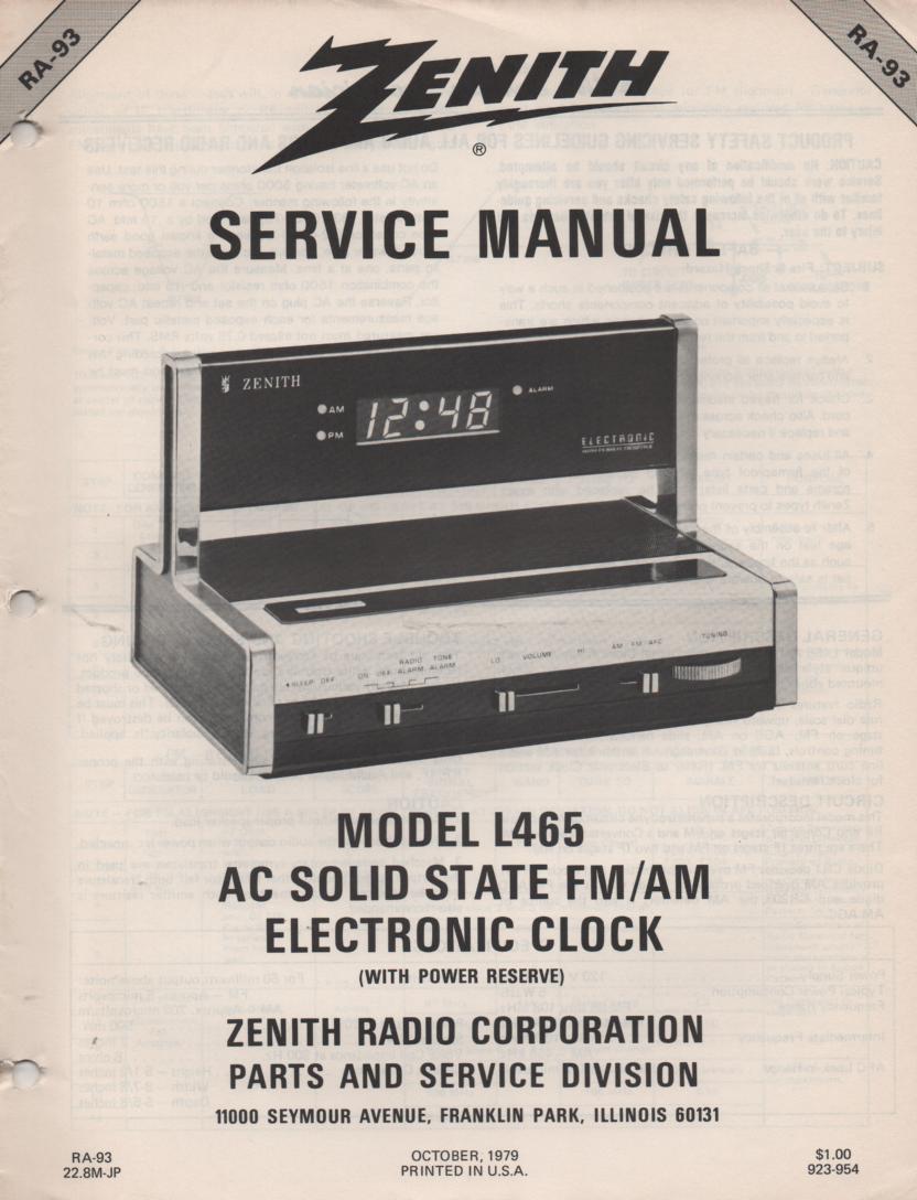 L465 AM FM Table Clock Radio Service Manual RA93