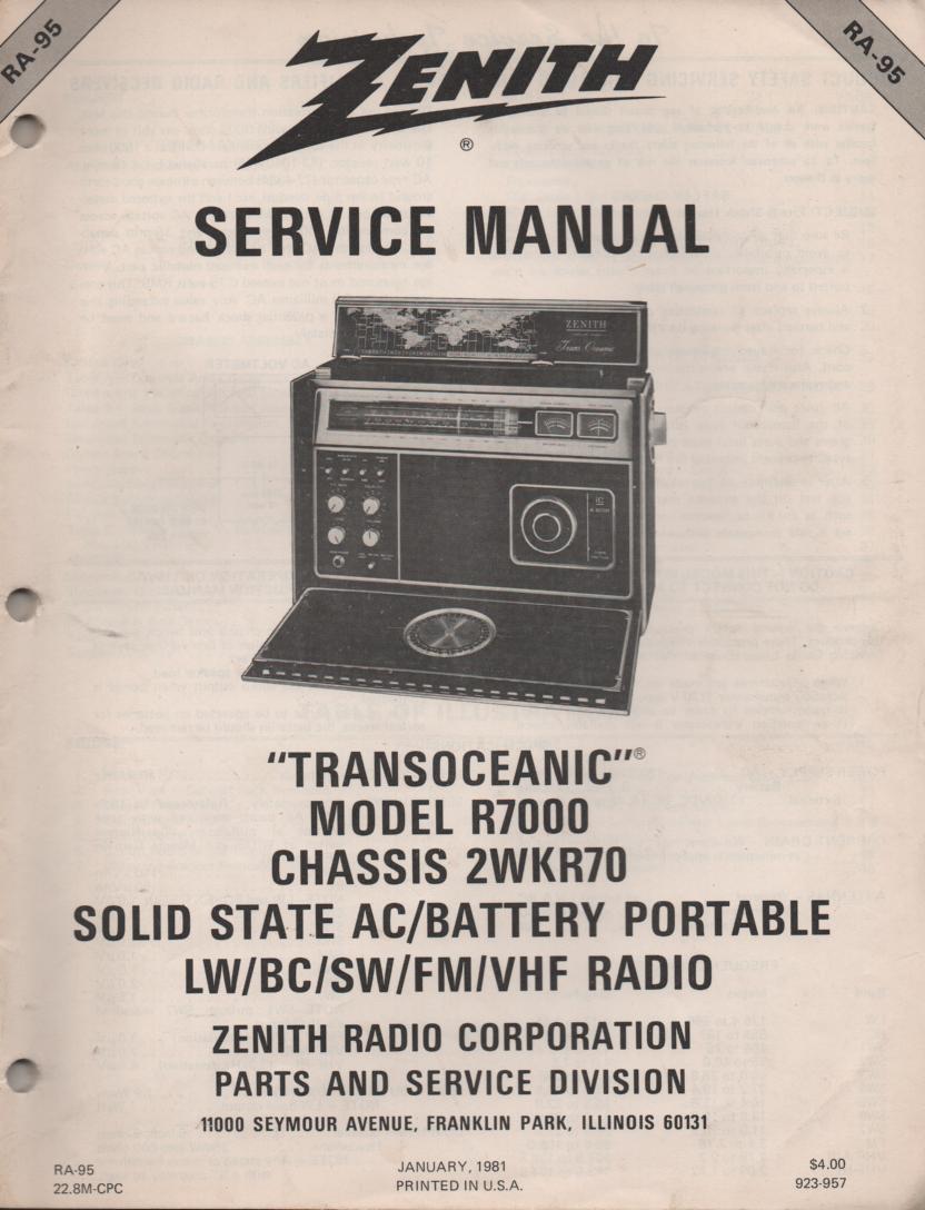 R7000 TransOceanic Multi Band Radio Service Manual RA95..
Chassis 2WRK70