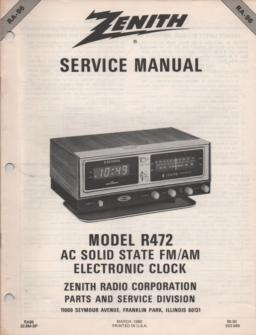 R472 AM FM Clock Radio Service Manual RA96