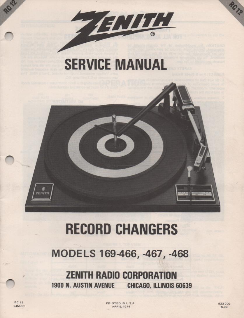 169-466 169-467 169-468 Turntable Service Manual RC12  Zenith