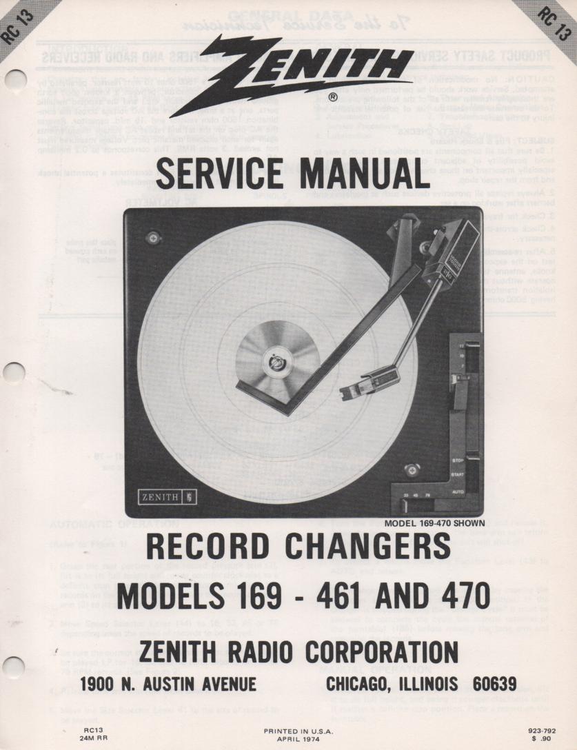 169-461 169-470 Turntable Service Manual RC-13  Zenith