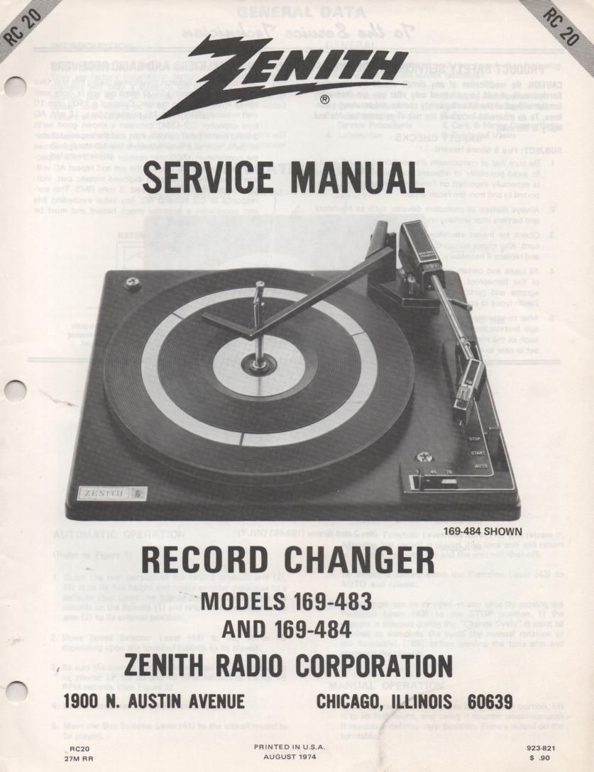 169-511 169-512 169-513 Turntable Service Manual RC-20  Zenith