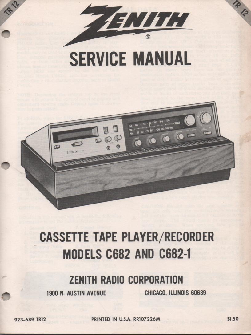 C682 C682-01 Radio Cassette Recorder Player Service Manual TR12