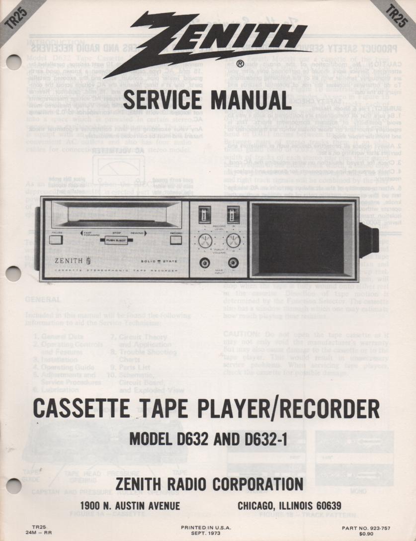 D632 D632-1 Cassette Tape Recorder Player Service Manual TR25