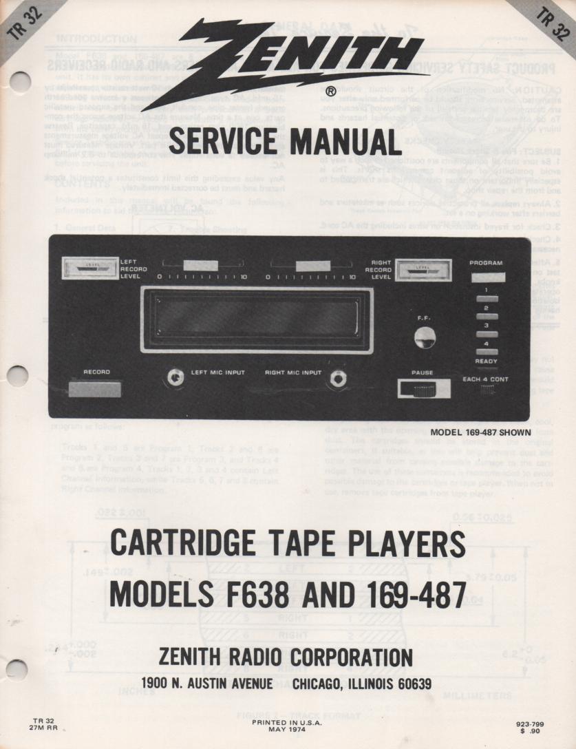 F638 169-487 8-Track Tape Player Recorder Service Manual TR32