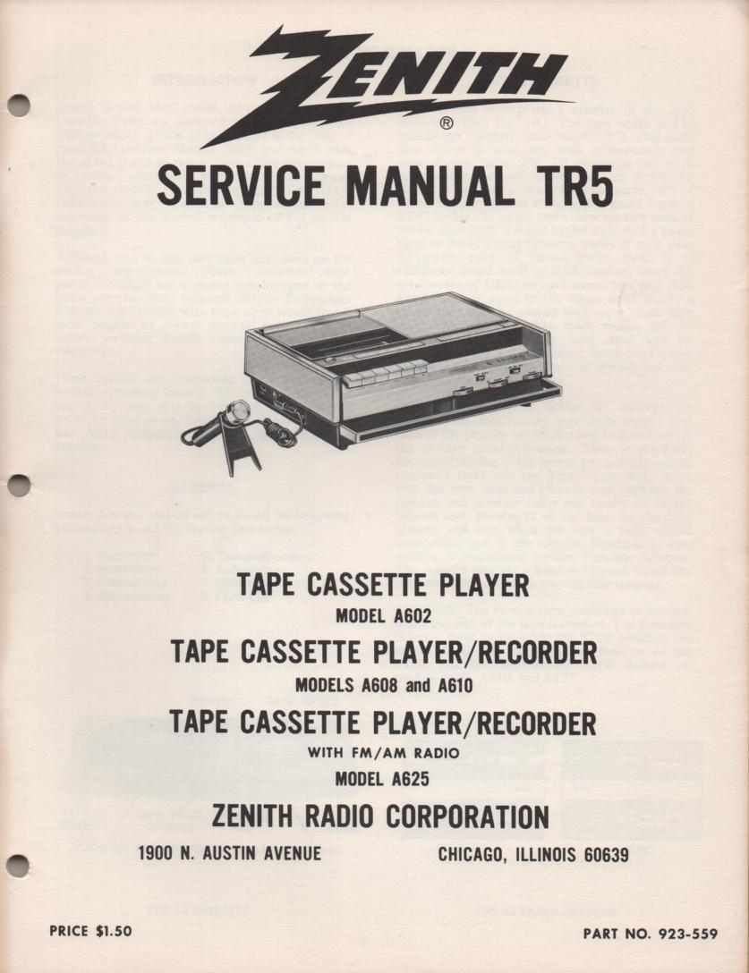 A602 A608 A610 A625 Radio Cassette Service Manual TR5