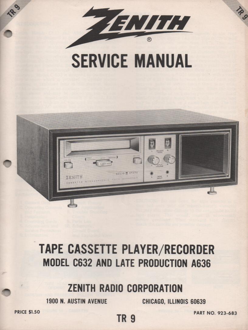 C632 A636 Late Production Cassette Player Recorder Service Manual TR9