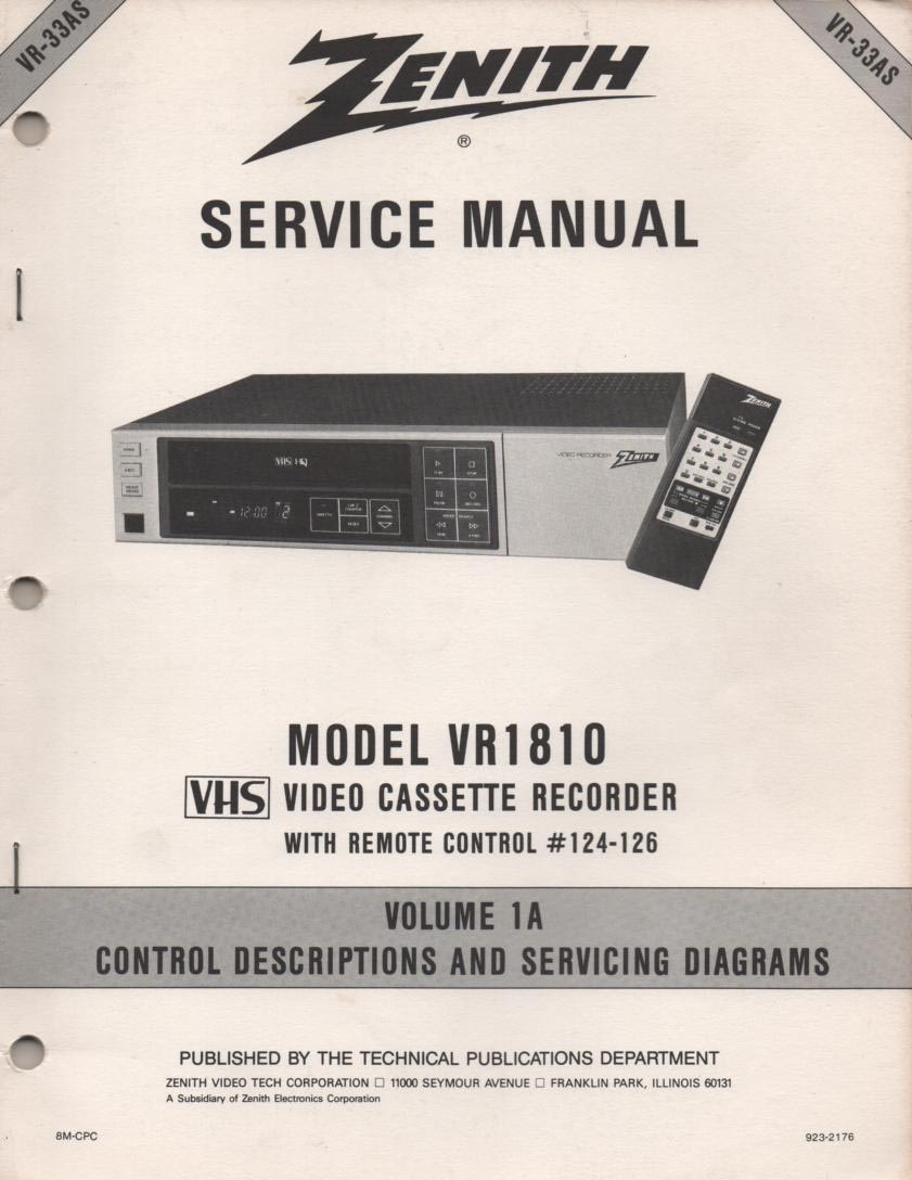 VR1810 VCR Control Descriptions Service Diagram Manual VR33AS  