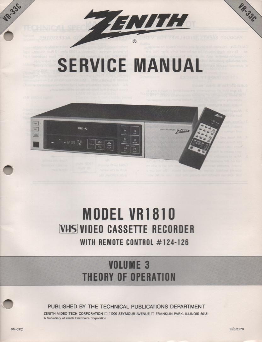 VR1810 VCR Theory of Operation Technical Service Manual VR33C.
This is not an owners manual.. 
