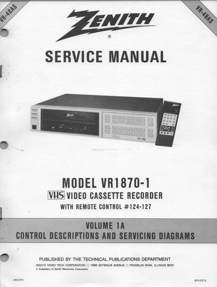 VR1870-1 VCR Control Descriptions Service Diagram Manual VR48AS  