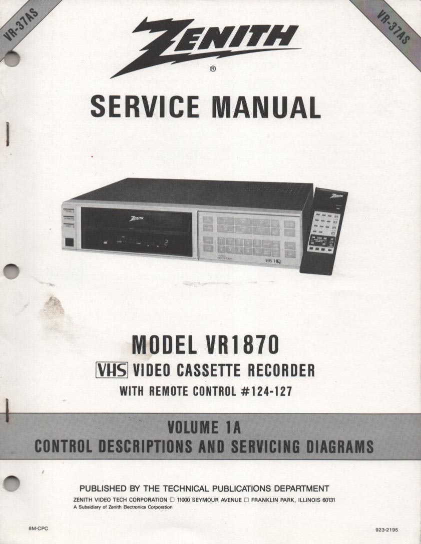 VR1870 VCR Control Descriptions Service Diagram Manual VR37AS  