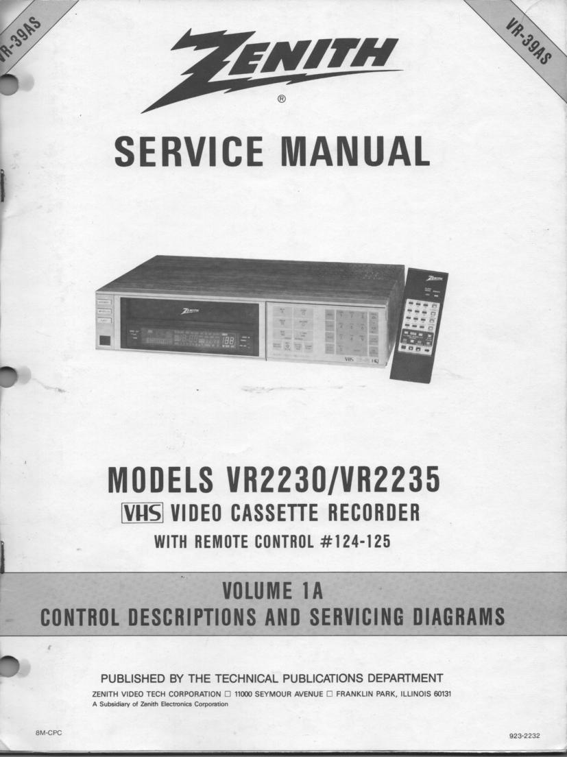VR2230 VR2235 VCR Control Descriptions Service Diagram Manual VR39AS  