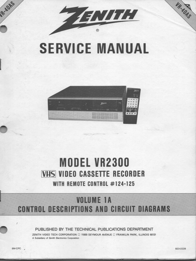 VR2300 VCR Control Descriptions Service Diagram Manual VR40AS  