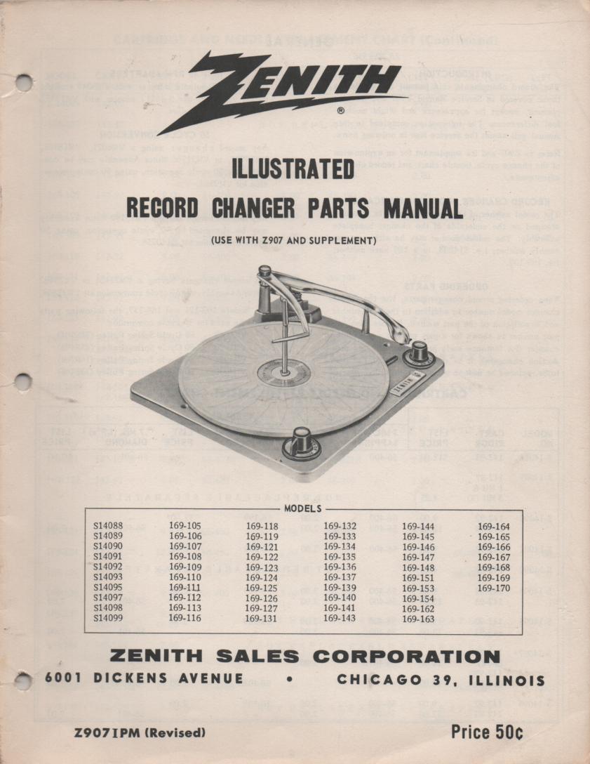 169-171 169-172 169-176 169-177 Record Changer Service Parts Manual Z907IPM