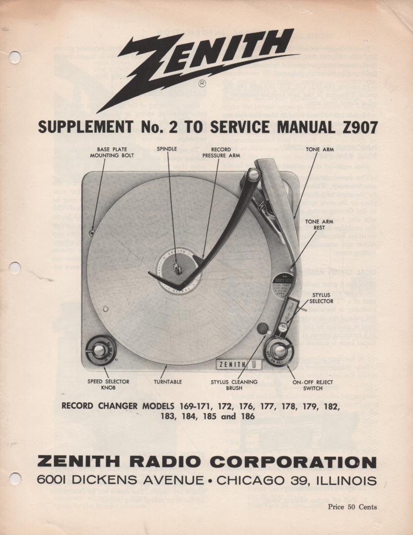 169-184 169-185 169-186 Record Changer Service Manual Z907 Sup2