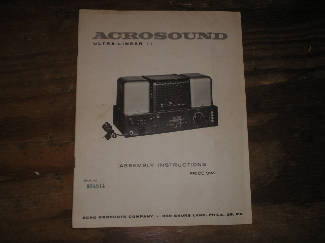 Ultra Linear II 2 Power Amplifier Service Manual for Serial no. 804514. Can use for other serial numbers.  It was the serial number of the kit.