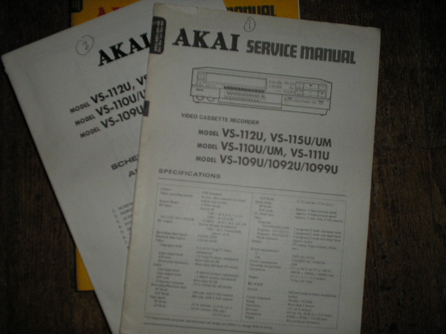 VS-112U VS-115U UM VS-110U UM VS-111U VS-109U VS 1092U VS-1099U  VHS VCR Service Manual..   2 Manual Set