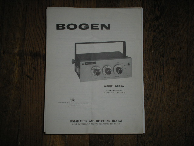 BT35A P. A. Amplifier Service and Instruction Manual with schematic