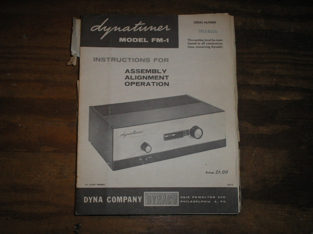 FM-1 Tuner Assembly Manual.  Serial on the manual is 
Serial no. 9114220..  contains a schematic, parts list, and the assembly instructions