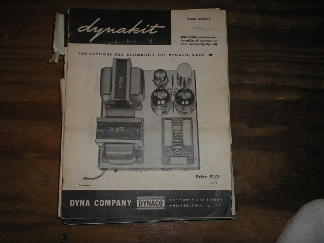 MARK 3 III Power Amplifier Assembly Manual.. Serial no. on the manual is 
Serial no. 3750179...This manual contains a schematic,parts list, and the assembly instructions..