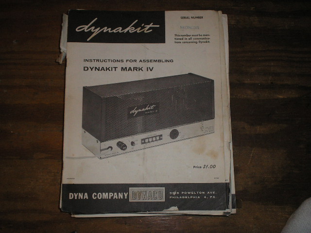 MARK 4 IV Power Amplifier Assembly Manual.. Serial no. on the manual is Serial no. 8038093.
This manual contains a schematic,parts list, and the assembly instructions..