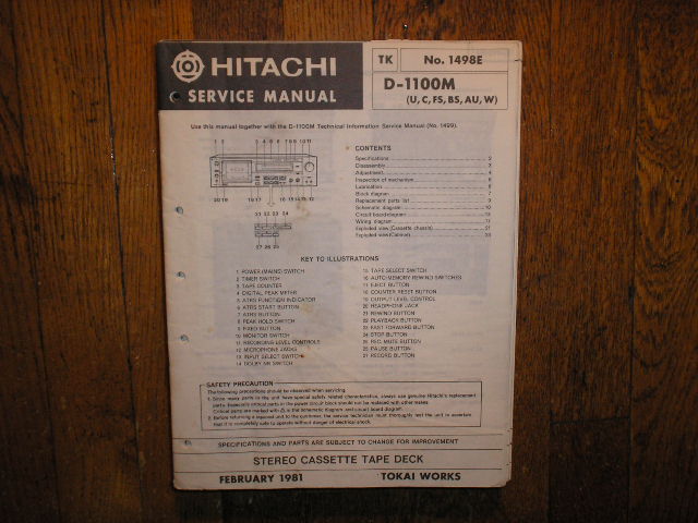 D-1100M U C FS BS AU W Stereo Cassette Tape Deck Service Manual