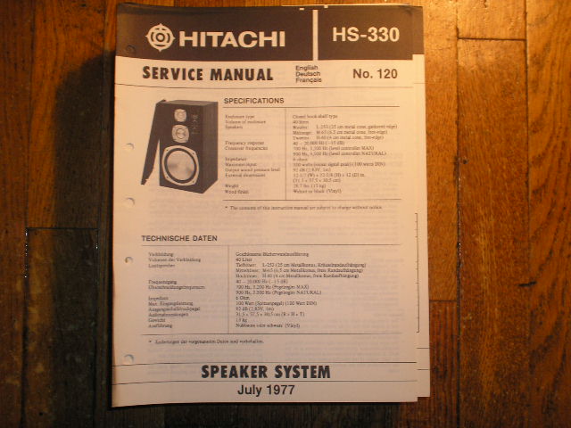 HS-330 Speaker System Service Manual