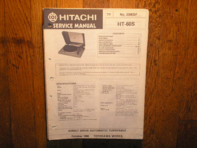 HT-60S Direct Drive Turntable Service Manual....Also need HT-464 Manual for the Auto Mechanism