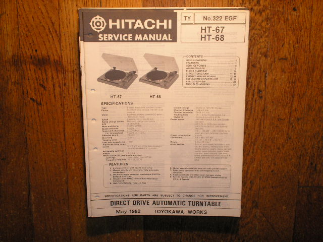 HT-67 HT-68 Direct Drive Turntable Service Manual....