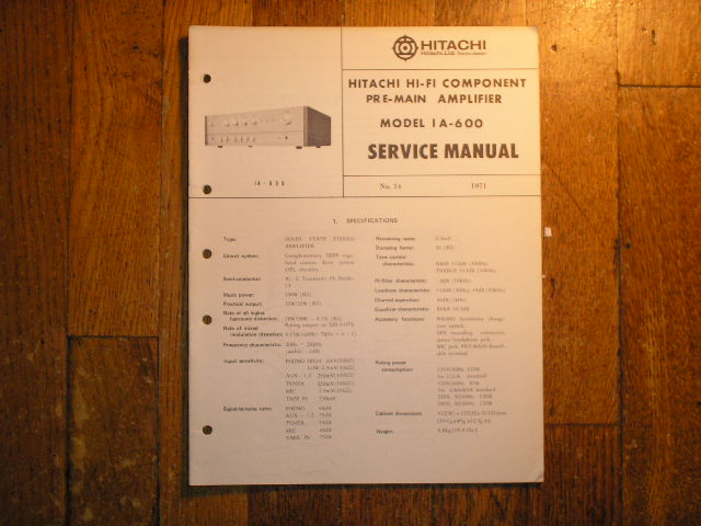 Hitachi IA-600 PRE-AMPLIFIER  RECEIVER  Service Manual..  