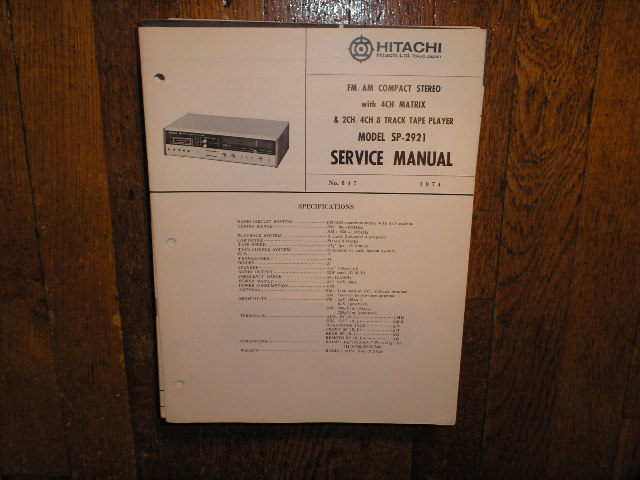 SP-2921 8-TRACK  Stereo System Service Manual