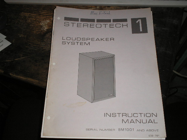 Stereotech 1 Loudspeaker Manual for Serial no. BM1001 and up