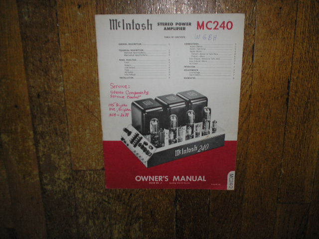 MC 240 Power Amplifier Operating Instruction Manual