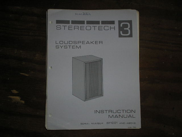 STEREOTECH 3 LoudspeakerService Manual for Serial Number BP1001 and above..