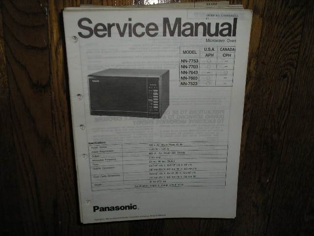 NN-7523 NN-7603 NN-7643 NN-7703 NN-7753 Microwave Oven Service Manual