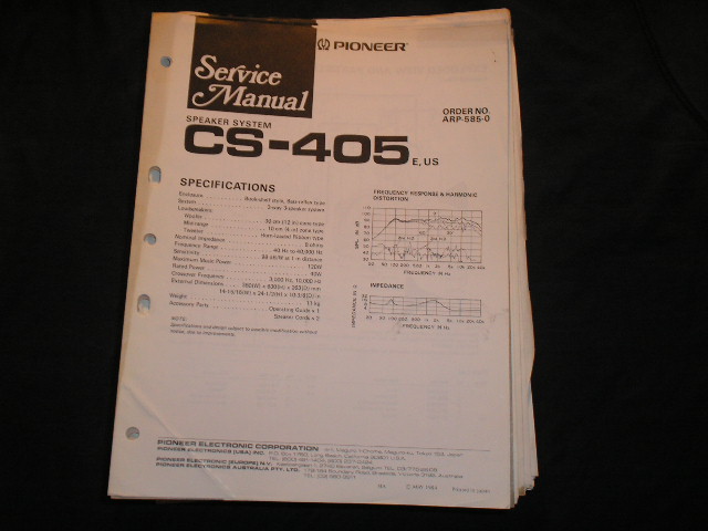 CS-405E CS-405US Speaker System Service Manual ARP-585






