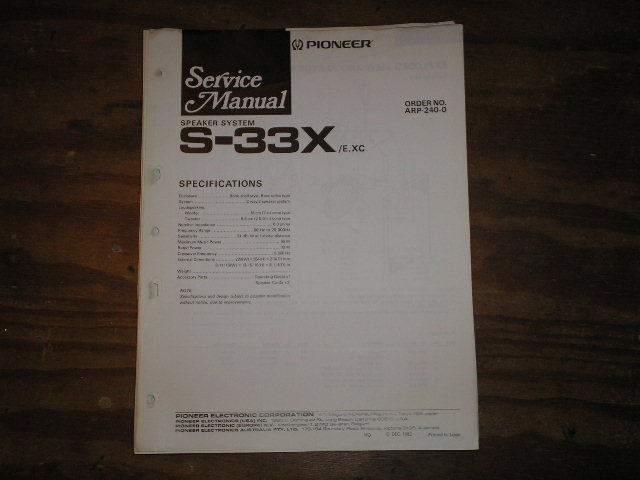 S-33X Speaker System Service Manual ARP-240
