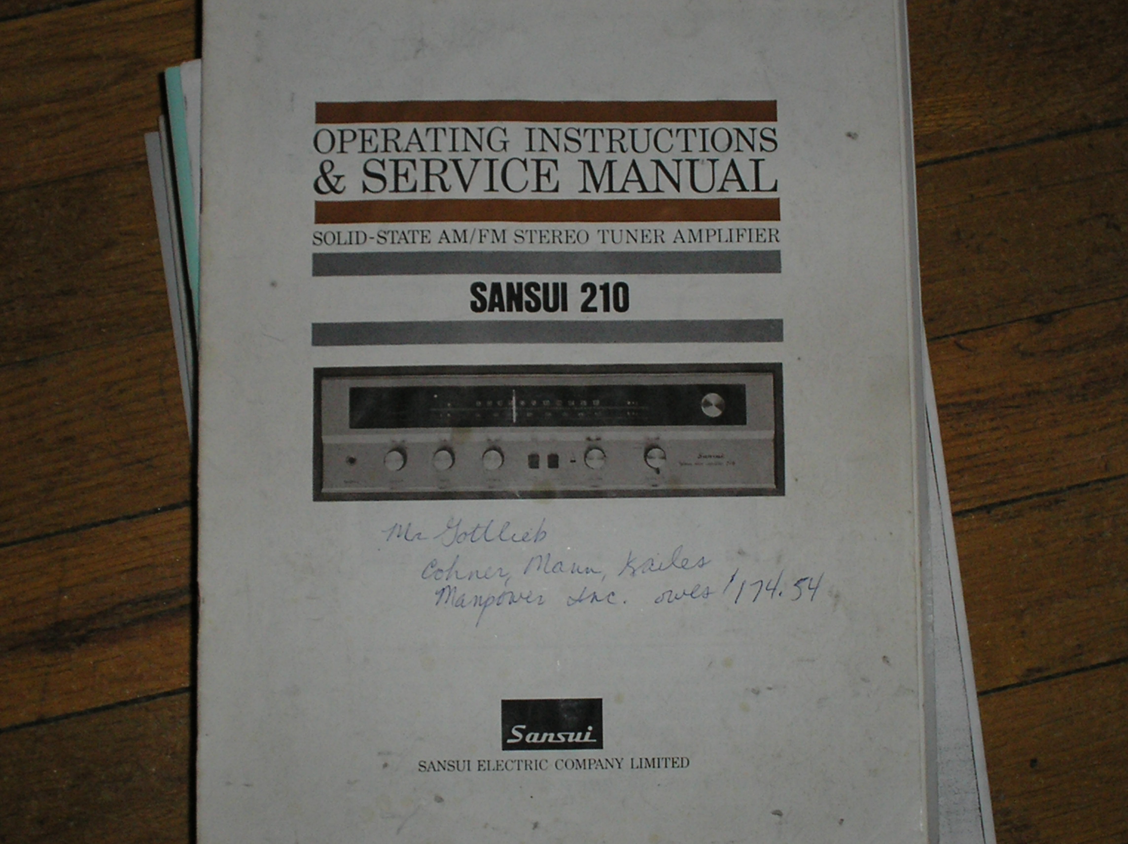 210 Tuner Amplifier Operating Service Instruction Manual