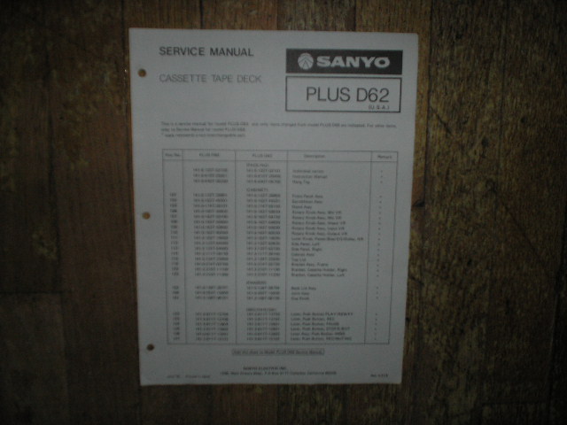 Plus D62 Cassette Deck Service Manual