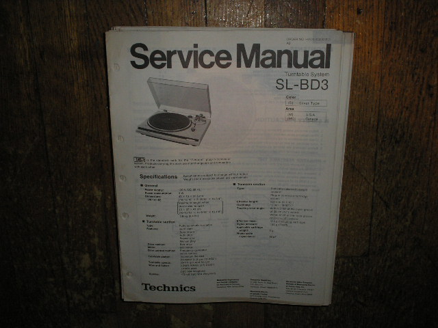 SL-BD3 Turntable Service Manual